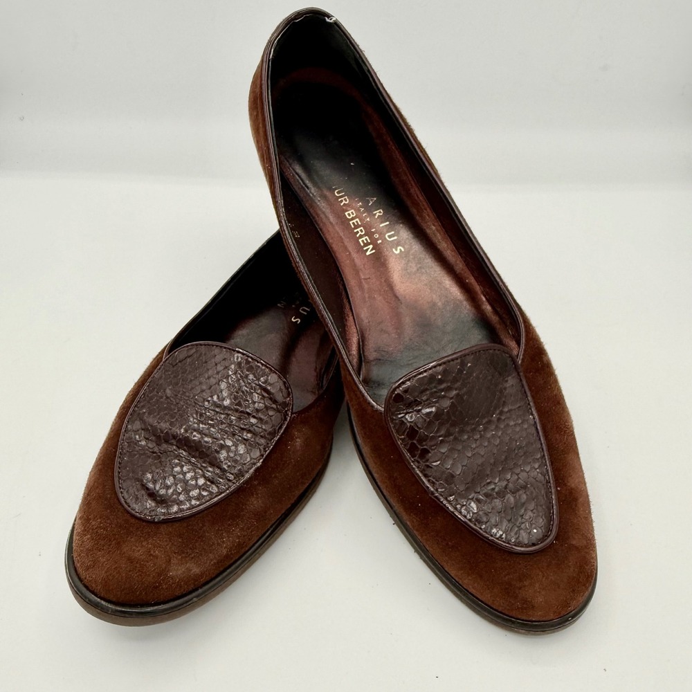 Arius Italy for Arthur Beren Brown Suede Snakeskin Embossed Loafers 8.5 2A E10